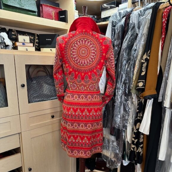 Biya Red Silk Printed Coat Size Extra Small - Picture 4 of 9